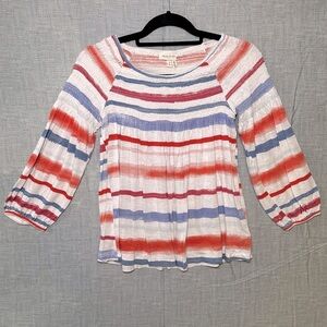 Anthropologie Meadow Rue Smocked Blouse Women Size XS Stretch Knit Peasant Boho🌻